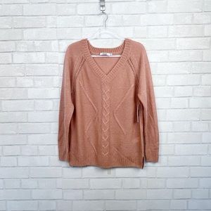 JustFab Pink Lightweight Cable Stitch V neck Women's Sweater Size S NEW